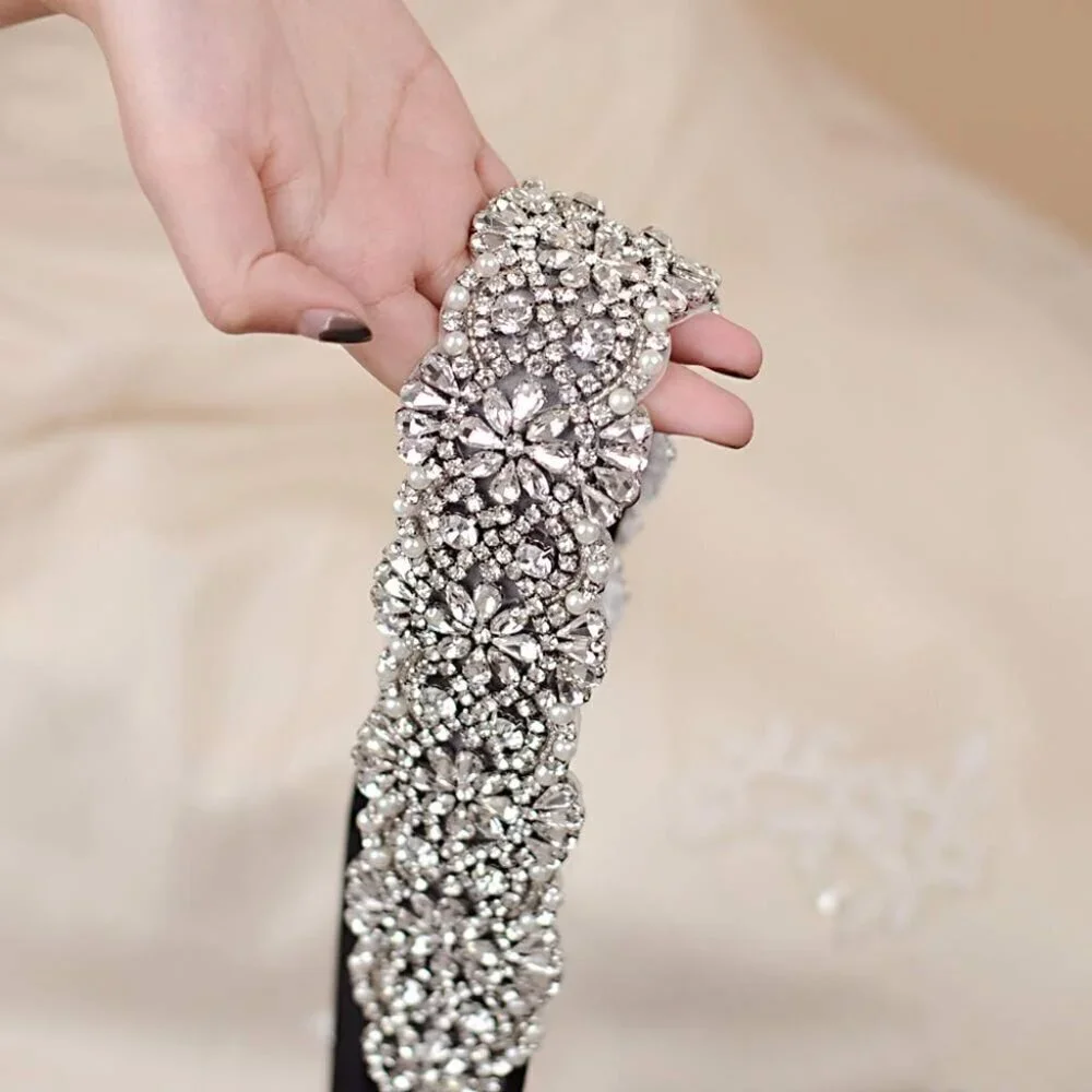 Bridal Sash Belt For Wedding Crystal Rhinestone Waist Cincher on Satin Adjust